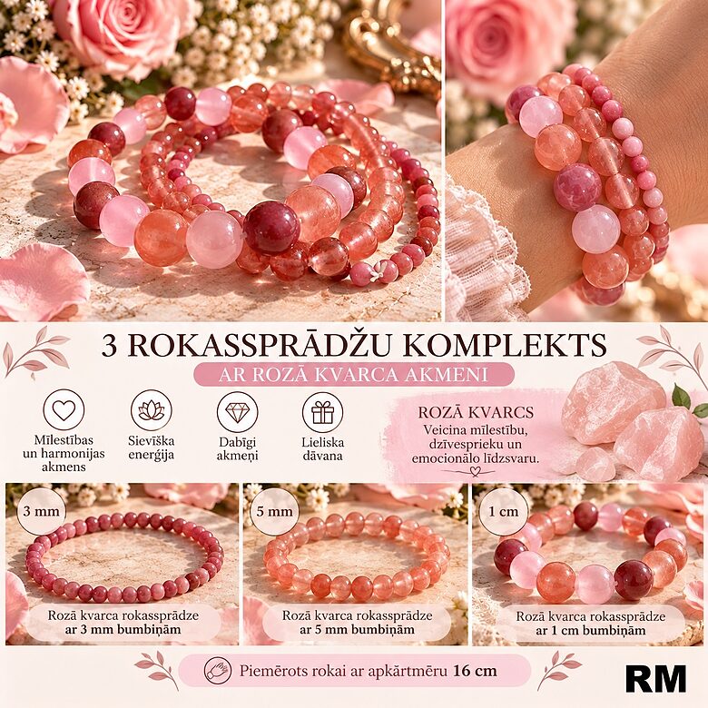 3  bumbu rokassprādzes no Rozā kvarca!!!