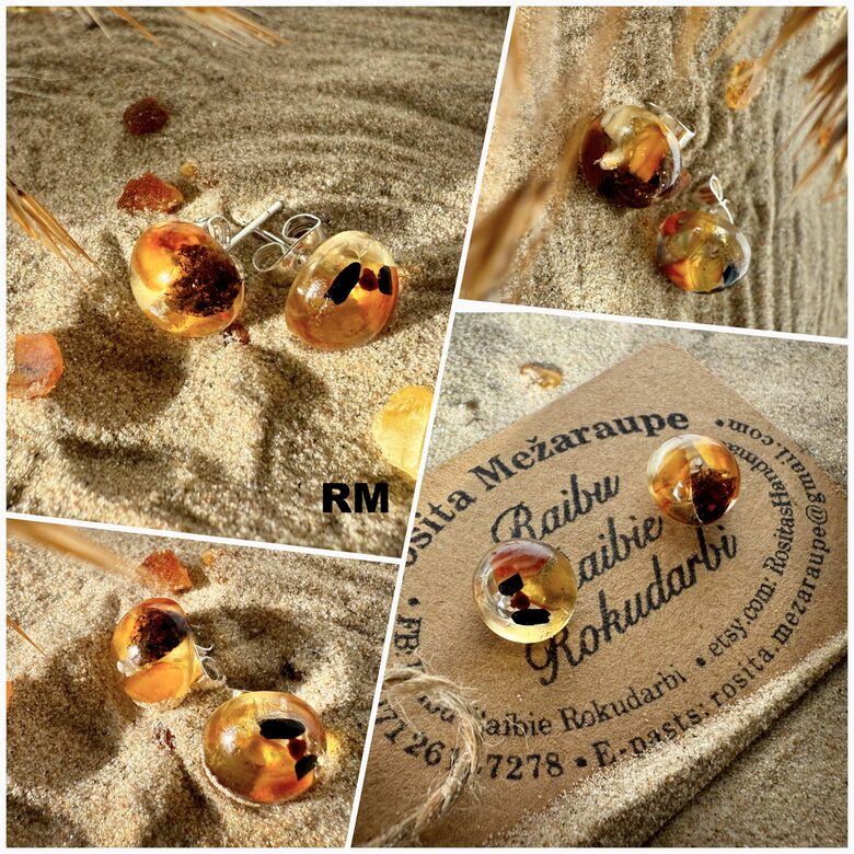 1cm Dzintara auskari "Podziņa"