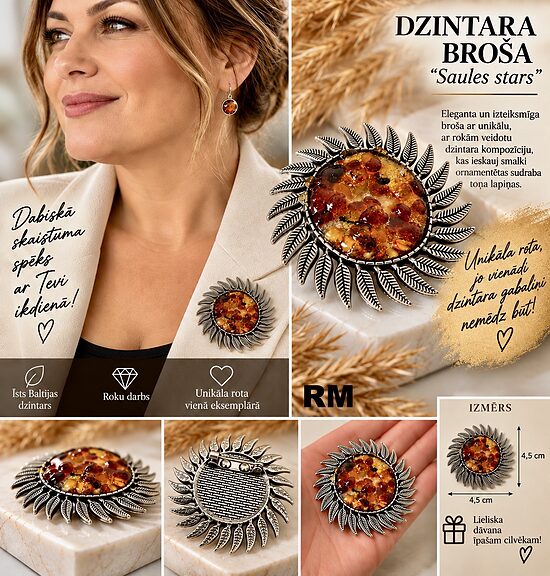 Dzintara broša "Saule"