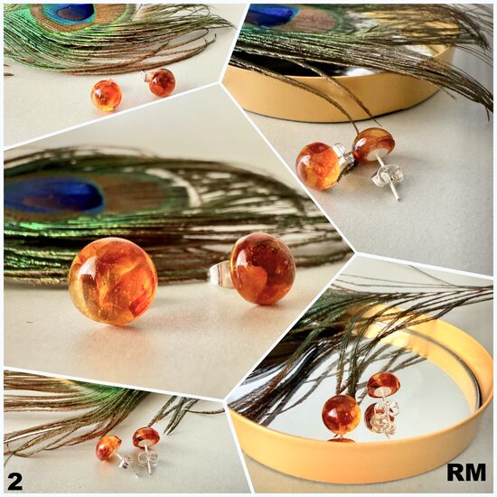 Dzintara auskari "Podziņa"Nr2