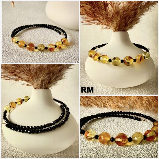 Dzintara un obsidiāna rokassprādze “Saules līdzsvars”!