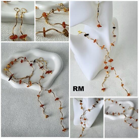 Dzintara krelles ar metāla vijumu!