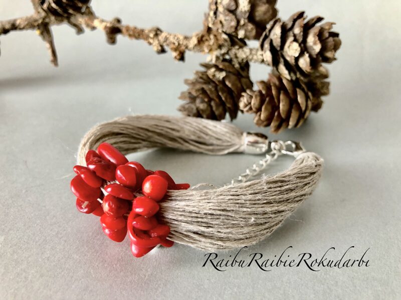 ✨Rokassprādze ar sarkaniem akmens gabaliņiem Nr2