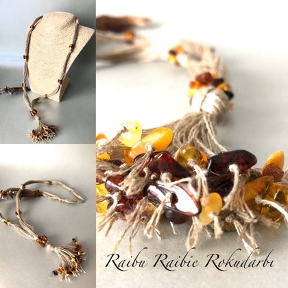 Garā kaklarota (100cm) ar dzintaru pušķīti!