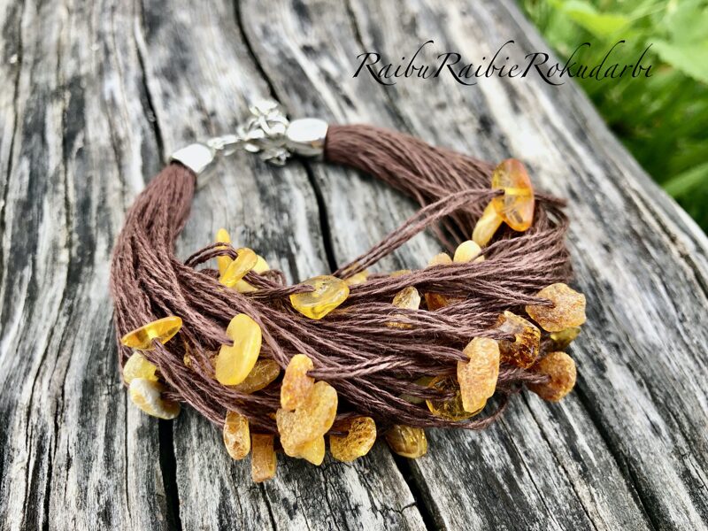 ✨Brūna lina diega rokassprādze ar dzintariņiem" Diedziņrota"!