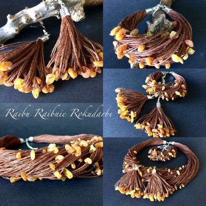 ✨"Diedziņrotas" komplekti no brūna lina diega  ar dzintariem!