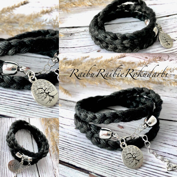 ✨Rokassprādze  garā no melna lina diega ar kulonu "Dzīvības koks"