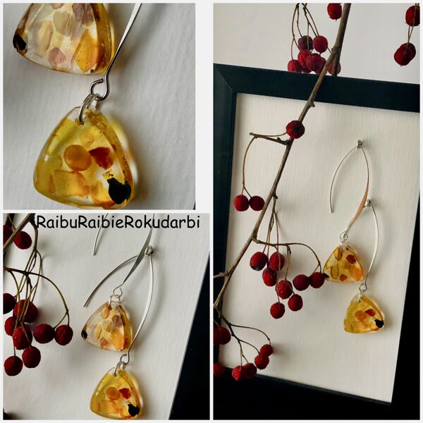 Mazie!!! Dzintara auskari "Apaļie trīstrūri" Nr1