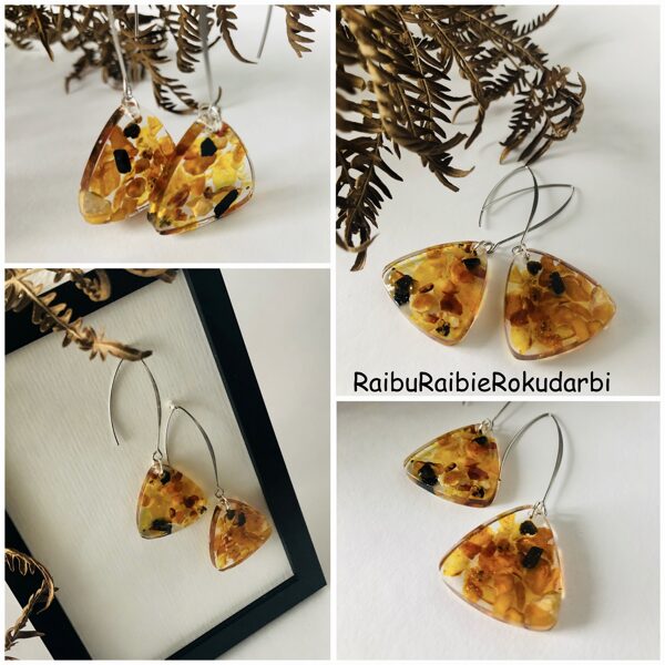 Vidējie!!! Dzintara auskari "Apaļie trīstrūri" Nr1