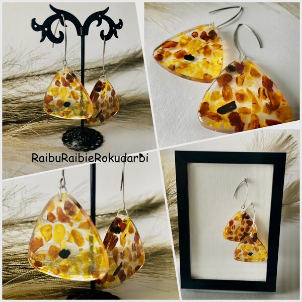 Lielie!!!Dzintara auskari "Apaļie trīstrūri" Nr1