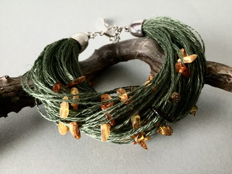 ✨Zaļa lina diega "Diedziņrotas" rokassprādze!